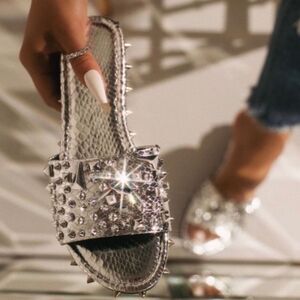 Silver Studded Women's Slide Sandals